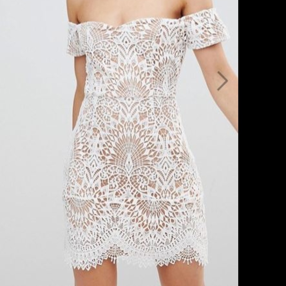 ASOS Boohoo Lace Overlay Bardot Dress